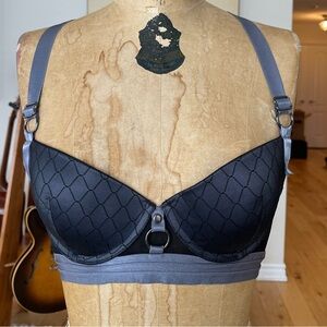 Honey Birdette Harnessed Grey Bra & Thong Set (Bra 32C, Thong M)